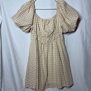 Mimosa Plaid Puff Sleeve Mini Dress worn once